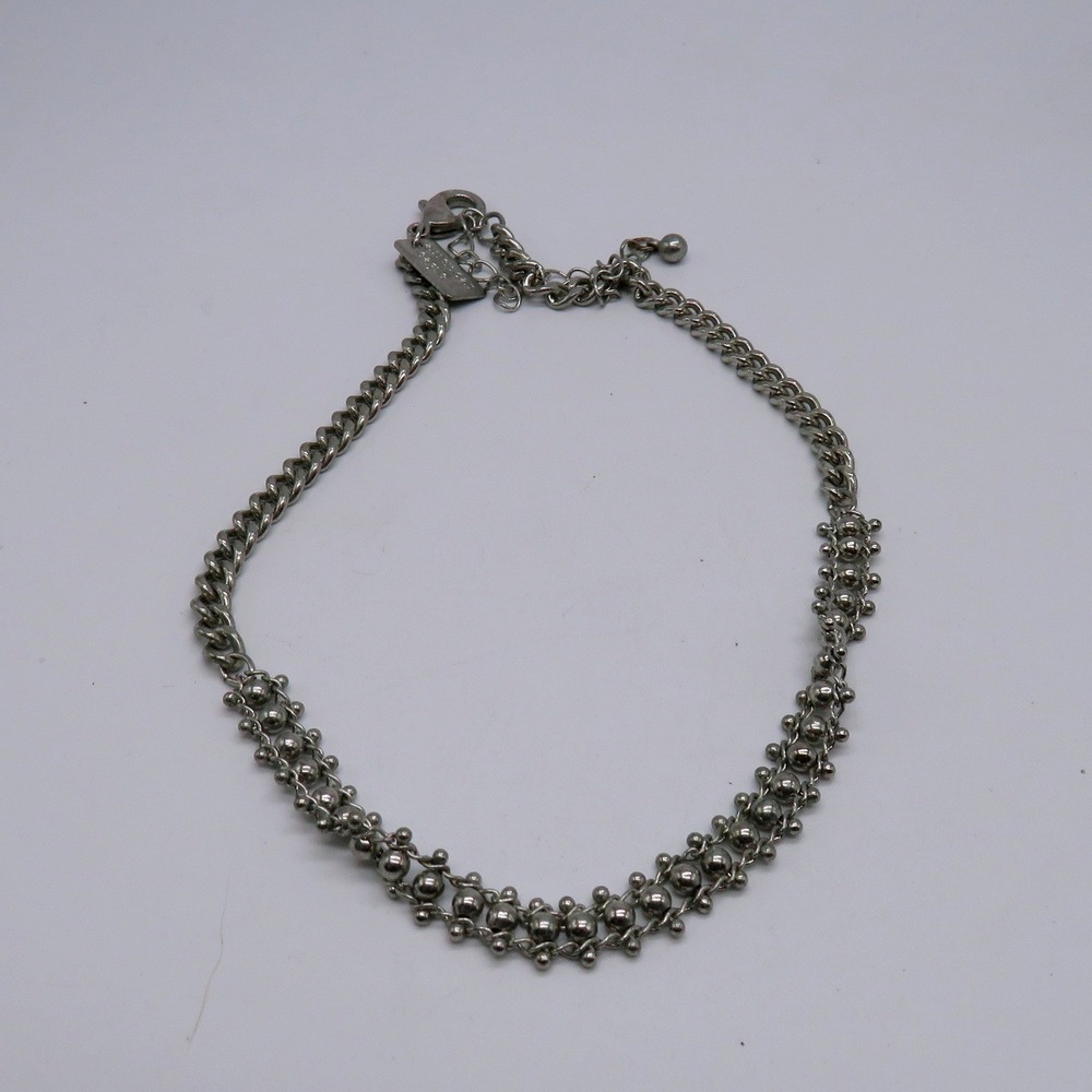 American Eagle Silver Tone Beaded Mesh Choker Necklace Curb Chain 12 Inch